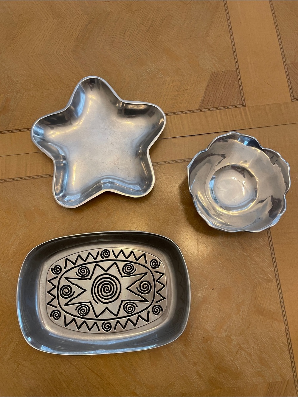 Pewter Decorative Small Dishes - Star, Floral & Patterned Tray